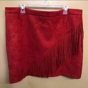 Suede fringe skirt